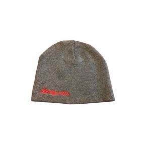 Snap-on gray beanie hat red embroidered logo